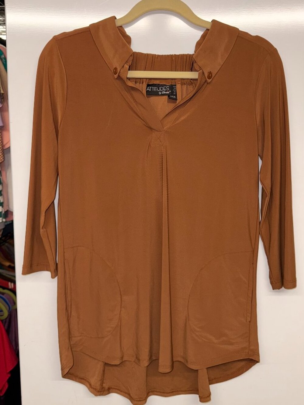 Attitudes by Renee Como Jersey Collared Tunic - Brown - Size XXS